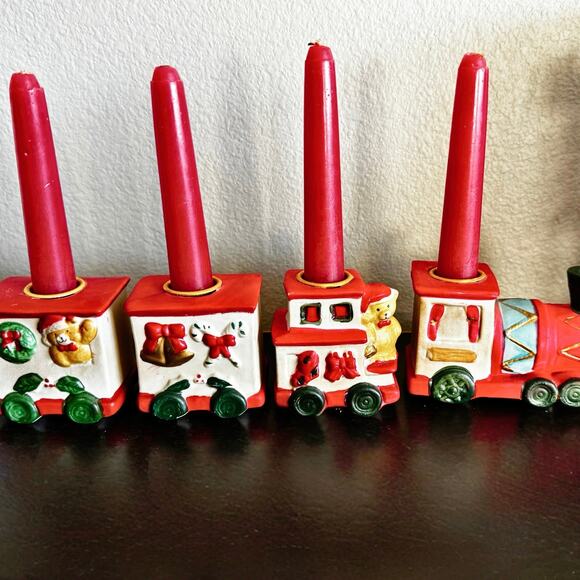 Vintage Ceramic Christmas Candle Train Set – 4-Piece Taper Holder – Taiwan - Picture 7 of 11